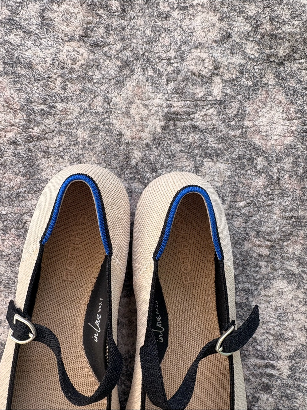 Rothy's Pointed Mary Jane Flats in Cream with Black Trim - Picture 3 of 3